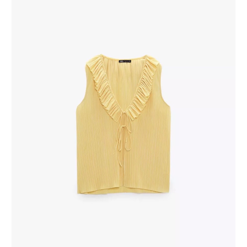 Zara Yellow Ruffled Tie Front Blouse